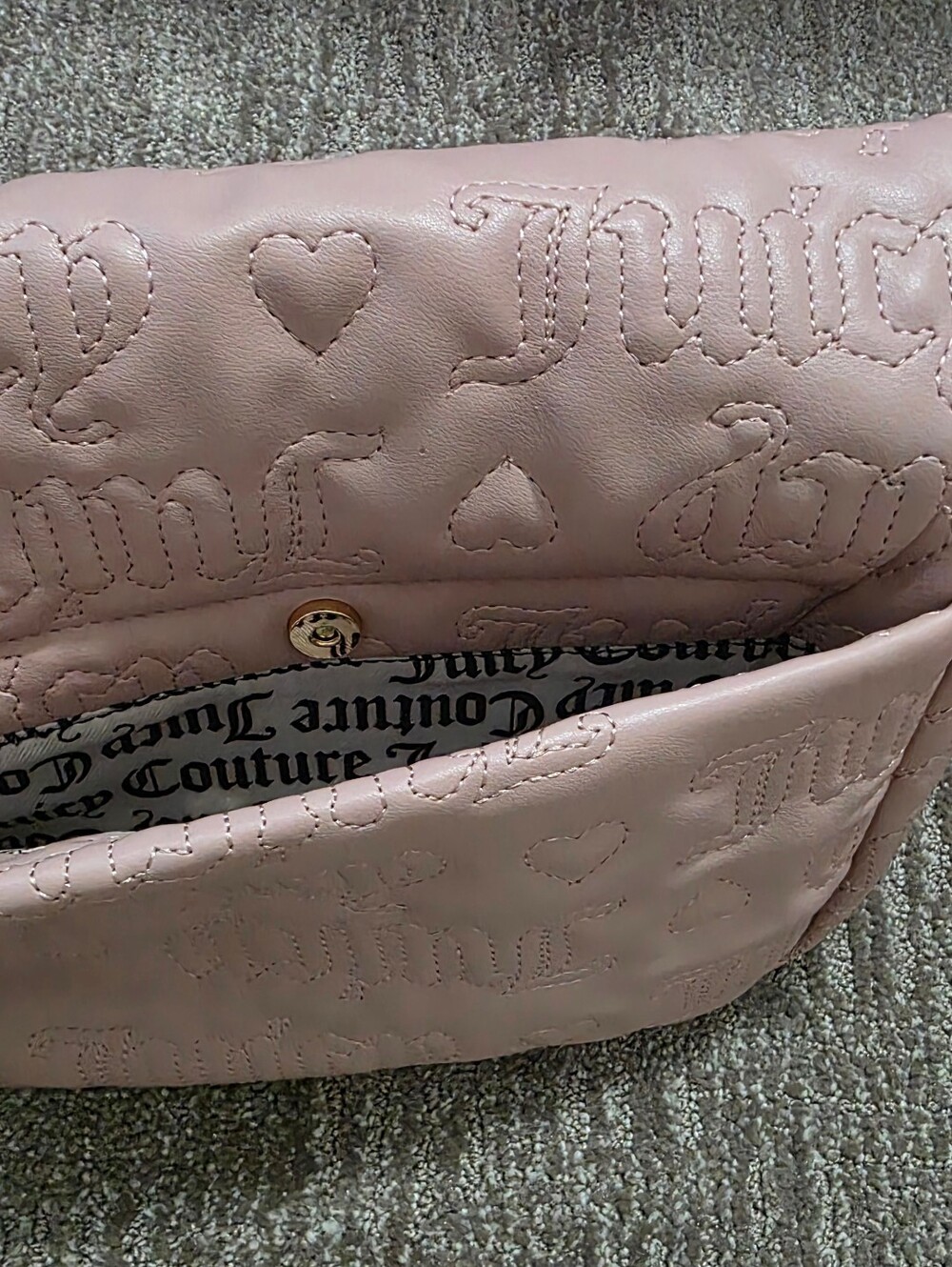 Pink Juicy Couture League Crossbody Bag Embossed Hearts Coquette Y2K Soft Girl - Picture 12 of 14